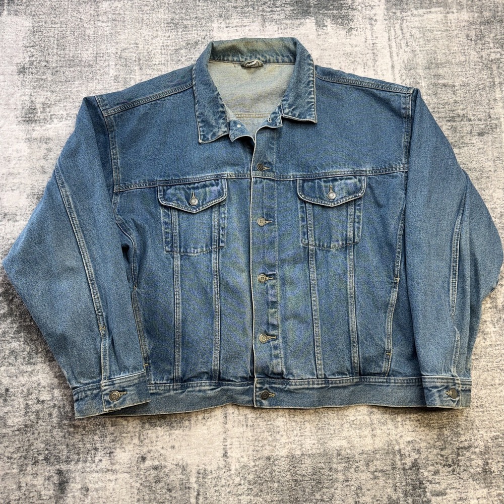 VTG Marlboro Denim Jacket Mens 2XL Medium Wash Jean Trucker Western 90s‎ Classic